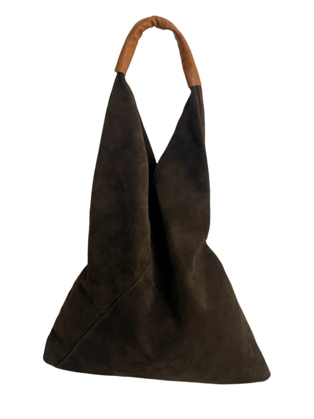 Dark Chocolate Brown Italian Suede Hobo Shoulder Bag Made in Italy Leather Handl - Picture 9 of 17